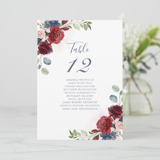 Bordeaux Bloem Tafel Nummer 12 Zitplaatsindeling Kaart (Staand voorkant)