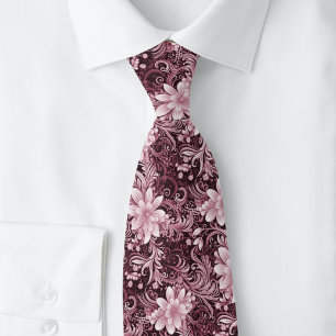 Bordeaux bloemen batik stropdas