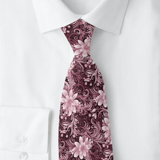 Bordeaux bloemen batik stropdas