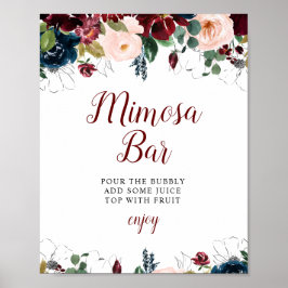 Bordeaux bloemen bruidsdouche mimosa bar bord poster