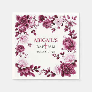 Bordeaux bloemen Chinoiserie bloemengar girl Doop Servet