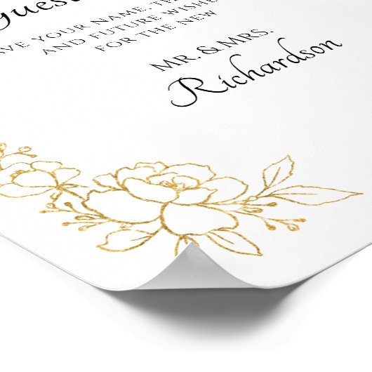 Bordeaux Bloemen Goud Folie Teken Onze Gastenboek Poster (Hoek)