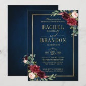 Bordeaux Bloemen Goud Marineblauw Oefendiner Kaart (Voorkant / Achterkant)