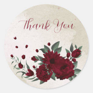 Bordeaux bloemen groen dank je ronde sticker