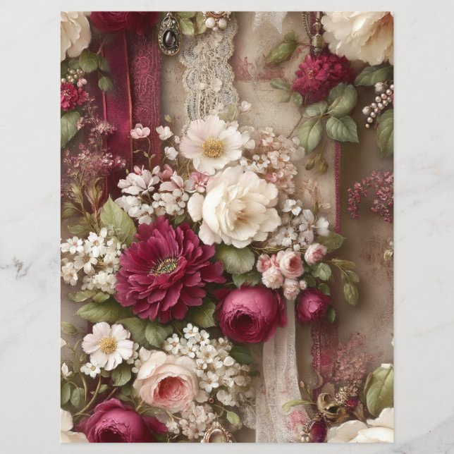Bordeaux Bloemen Junk Journal Scrapbook Papier (Voorkant)
