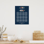 Bordeaux Bloemen Navy Blauwe Trouw Zittijd Chart Poster (Keuken)
