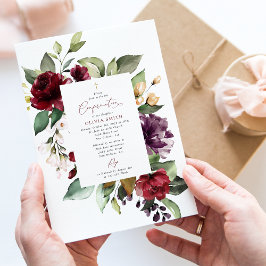Bordeaux Bloemen, Roze Bloemen, Boho, Communie Kaart