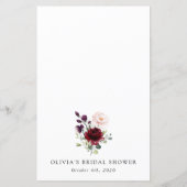 Bordeaux Bloemen, Roze Bloemen, Bruidsfeest Menu (Achterkant)