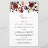 Bordeaux Bloemen, Roze Bloemen, Bruidsfeest Menu (Voorkant)
