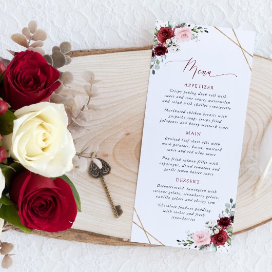Bordeaux Bloemen, Roze Bloemen, Bruidsfeest Menu