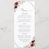 Bordeaux Bloemen, Roze Bloemen, Bruidsfeest Menu (Voorkant)