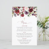 Bordeaux Bloemen, Roze Bloemen, Doop Menu (Staand voorkant)