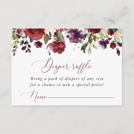Bordeaux Bloemen, Roze Bloemen, Luier Raffle Informatiekaartje (Voorkant)