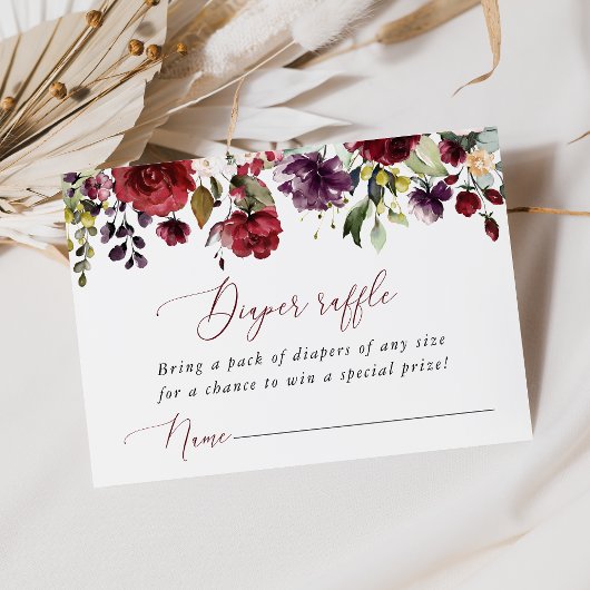 Bordeaux Bloemen, Roze Bloemen, Luiers Raffle Informatiekaartje