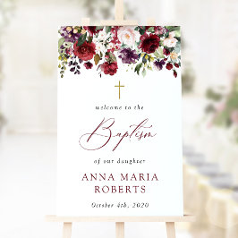 Bordeaux Bloemen, Roze Bloemen, Welkom bij de Doop Poster
