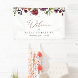 Bordeaux Bloemen, Roze Bloemen, Welkom bij de Doop Spandoek