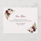 bordeaux bloemen zal je mijn bruidsmeisje kaart (Achterkant)