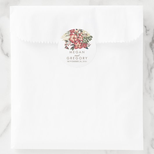bordeaux bloemenbruiloft ronde sticker (Tas)