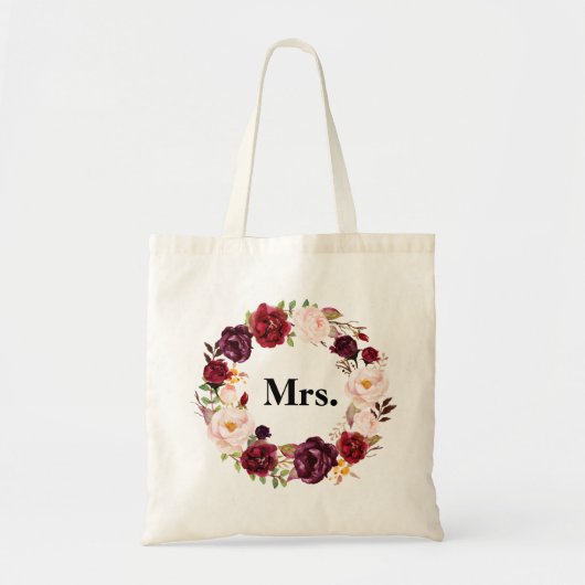 Bordeaux bloemendesign bruid tote bag (Voorkant)