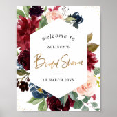 Bordeaux bloemenframe bruiloftsshower welkomstbord poster (Voorkant)