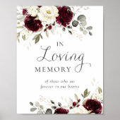 Bordeaux bloemengroenten In Loving Memory bord Poster (Voorkant)