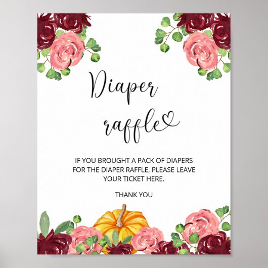 Bordeaux bloemenklepompoen luierraffle poster (Voorkant)
