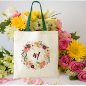 Bordeaux Bloemenkrans Bruidsmeisje Initiaal Tote Bag