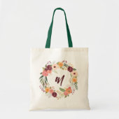 Bordeaux Bloemenkrans Bruidsmeisje Initiaal Tote Bag (Voorkant)