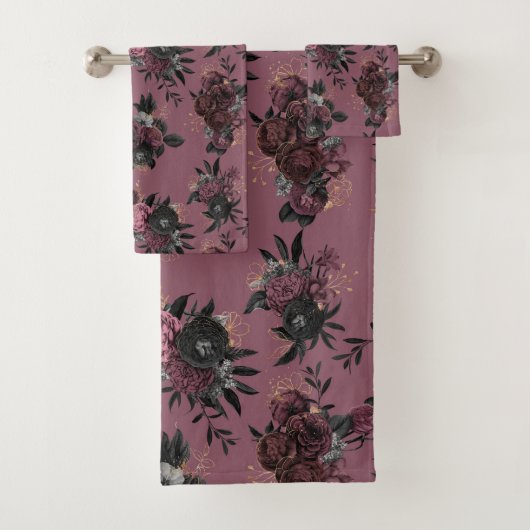 Bordeaux Bloemenpatroon Handdoek (Insitu)