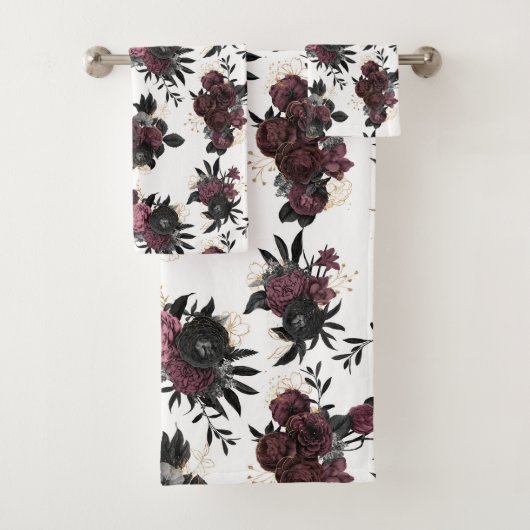 Bordeaux Bloemenpatroon Handdoek (Insitu)