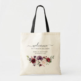Bordeaux Bloemige Bestemming Huwelijksontvangst Tote Bag