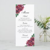 Bordeaux bloemige bruiloft. Waterverf dahlia bloem Menu (Staand voorkant)