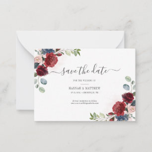 Bordeaux Bloemige Waterverf Blush Save The Date Notitiekaartje