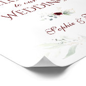 Bordeaux Bloemrijke Groene Welkom Huwelijksbord Poster (Hoek)