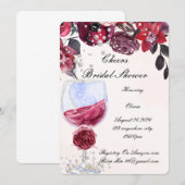 Bordeaux bloemrijke parels bruidsfeest uitnodiging (Voorkant / Achterkant)