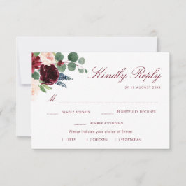bordeaux blozen floral maaltijd keuze RSVP-kaart RSVP Kaartje