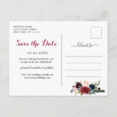 Bordeaux Blush Blauwe Bloem Bruiloft Save the Date Briefkaart (Achterkant)