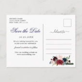 Bordeaux Blush Blauwe Bloemige Trouw Save the Date Briefkaart (Achterkant)