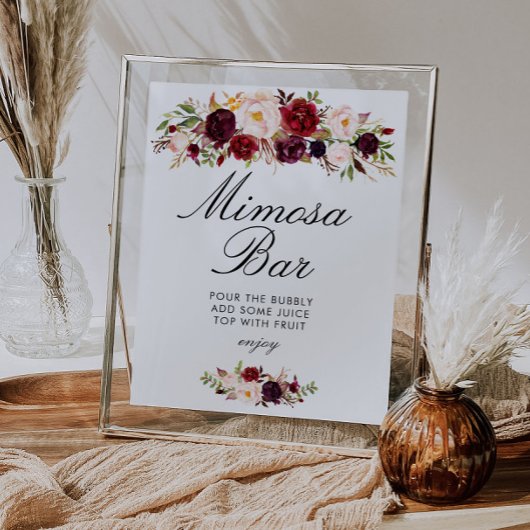 Bordeaux & blush bruids-shower mimosa bar bord poster