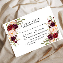 Bordeaux Blush Moody Floral Wedding RSVP Card Kaartje
