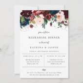 Bordeaux Blush Navy Bloemen Oefendiner Aankondiging (Voorkant)