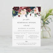 Bordeaux Blush Navy Bloemen Oefendiner Aankondiging (Staand voorkant)