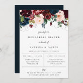 Bordeaux Blush Navy Bloemen Oefendiner Aankondiging (Voorkant / Achterkant)
