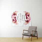 Bordeaux & Blush Roze Bloemige Bruiloftsontvangst Wandkleed (In Situ (horizontaal))