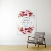 Bordeaux & Blush Roze Bloemige Bruiloftsontvangst Wandkleed (In situ)