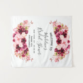 Bordeaux & Blush Roze Bloemige Bruiloftsontvangst Wandkleed (Voorkant (horizontaal))