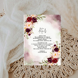 Bordeaux Blush Watercolor Huwelijksdetails Kaart