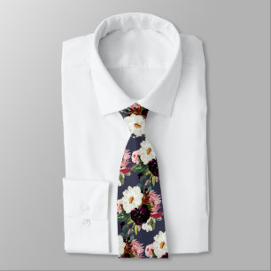 Bordeaux + Blush Waterverf Bloemen Stropdas