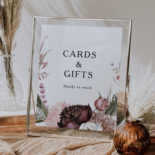 Bordeaux Boho Bloemkaarten en Cadeaubord Poster