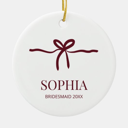 Bordeaux Boog Bruidsmeisje Modern Minimaal Naam Ja Keramisch Ornament (Voorkant)